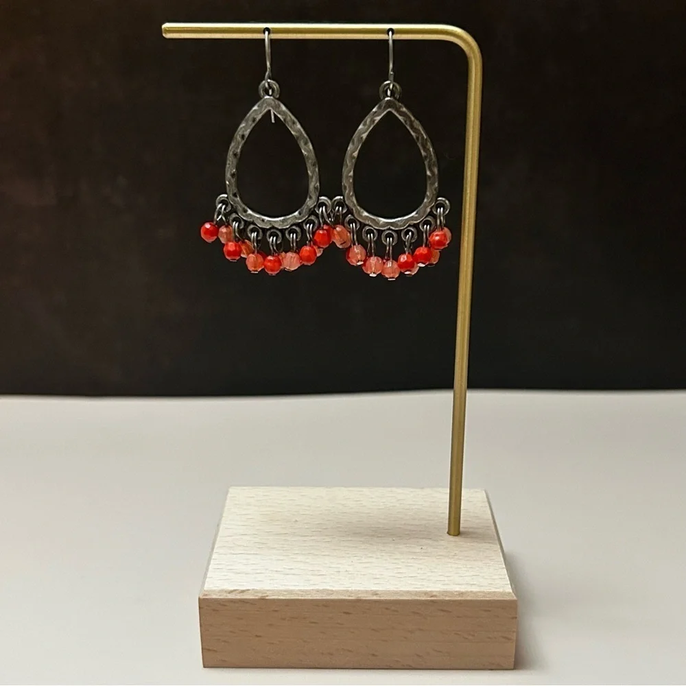 Vintage Red Beaded Teardrop Earrings